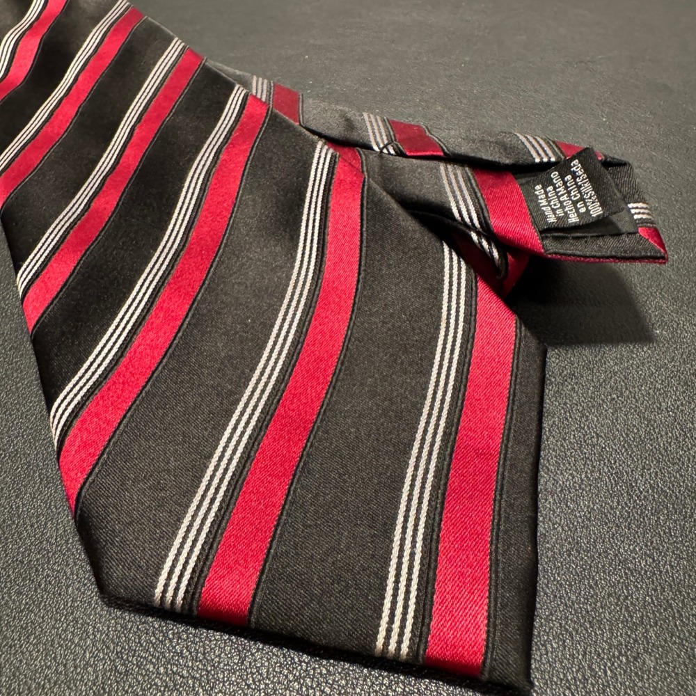 Stafford Tie Red Black Striped 100% Silk Business Formal Classic Rockabilly